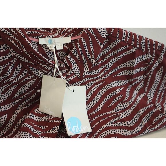 Boden W0323 DPK Women's Sz 8 Burgundy Zebra Strip Button-Up L/S Silk Blouse - Picture 3 of 6